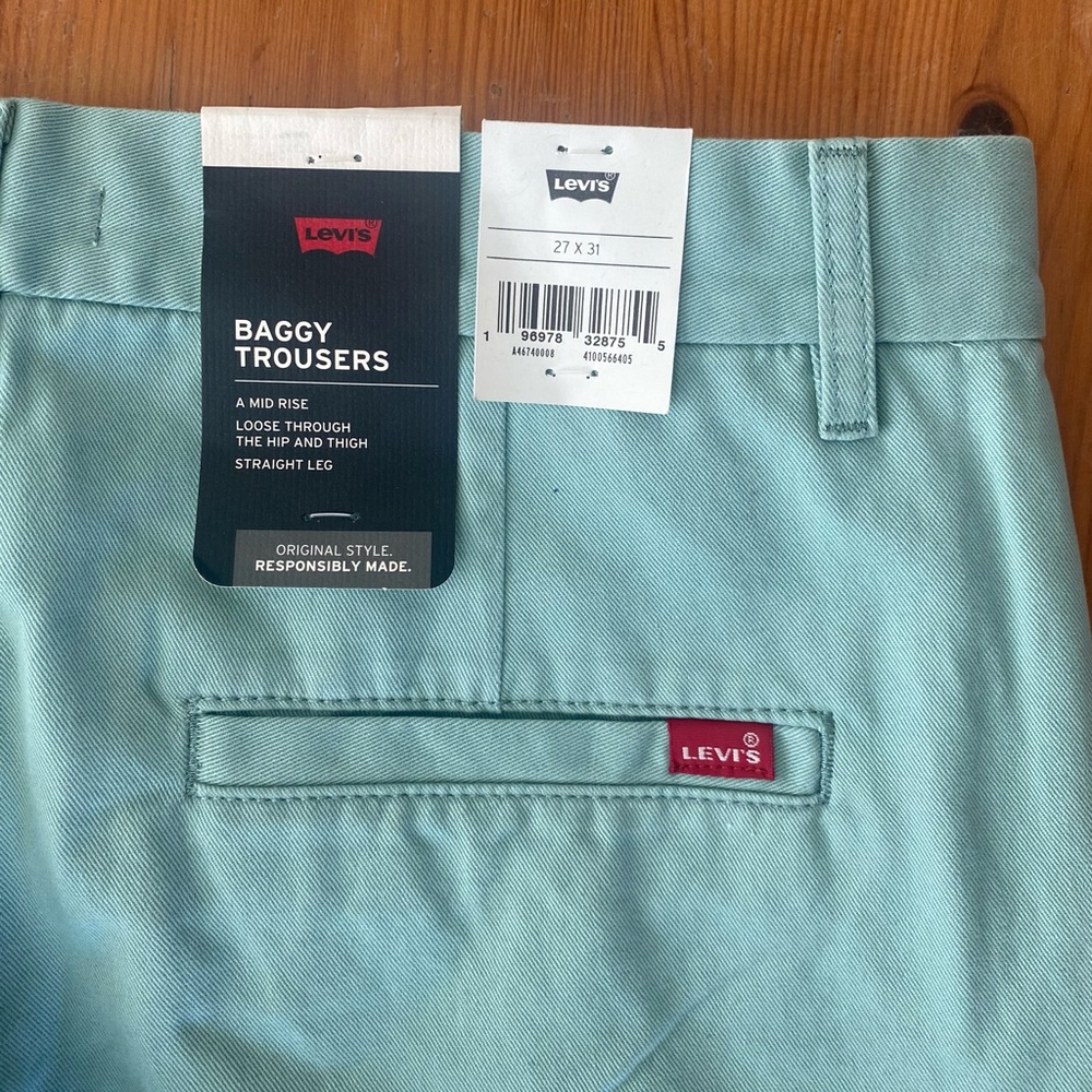 Levi’s Baggy Trousers 27x31 Teal Green Blue Chino Kahki Pants Brand New